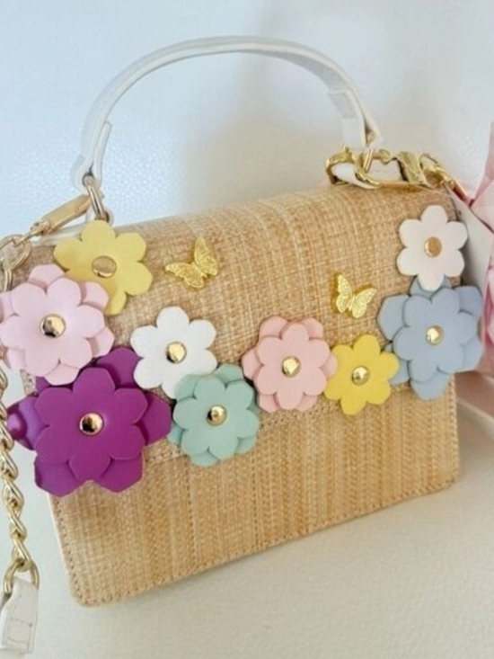 Betsey Johnson Handbags - Betsey Johnson Straw Crossbody with Pastel Floral Appliqués Nwt